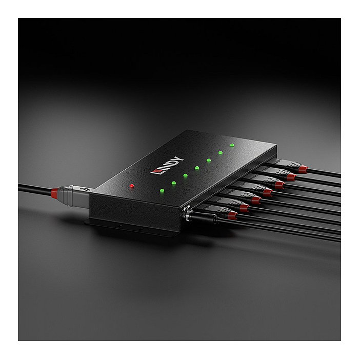 LINDY Hub USB 3.2 Gen 1 Industrial de 7 Puertos, 5 Gbit/s, Cable 0.8 m, Negro - Referencia 43128