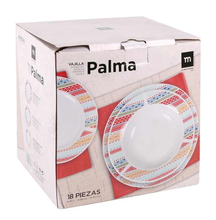La Mediterranea Vajilla Redonda 18 Piezas "Palma" Md (2 Unidades)