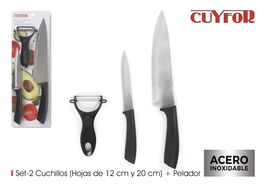 Cuyfor Set-2 Cuchillos + Pelador con dimensiones 37 cm de largo x 12,9 cm de ancho x 2,6 cm de alto (12 Unidades)