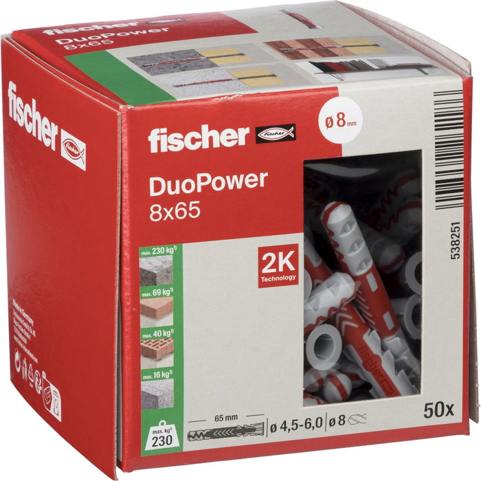 Fischer DUOPOWER 8x65 mm, 50 unidades