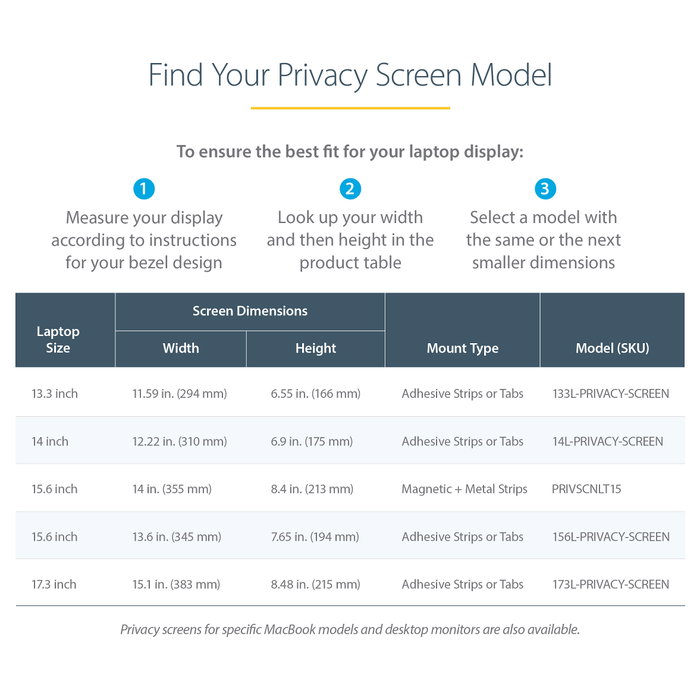 StarTech.com Filtro de Privacidad para Pantallas de Portátiles de 15 pulgadas Universal
