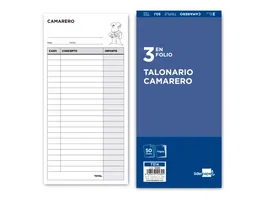 Liderpapel Talonario Camarero 3/Fº Original 2 Copias T314 102x205 mm