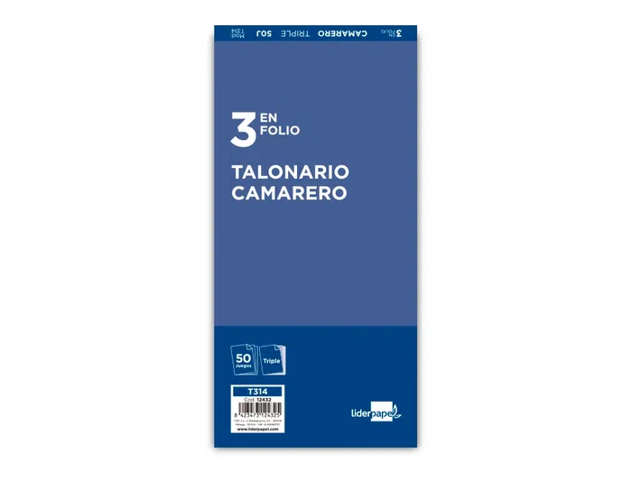 Liderpapel Talonario Camarero 3/Fº Original 2 Copias T314 102x205 mm