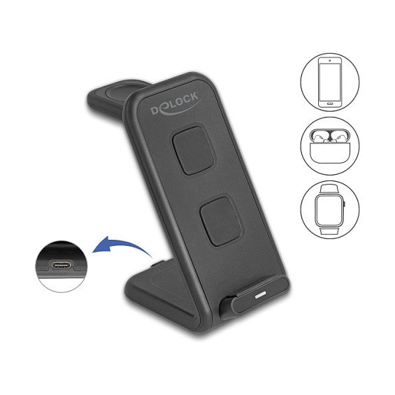 DeLOCK 66941 Cargador Inalámbrico 3 en 1 con Carga Rápida