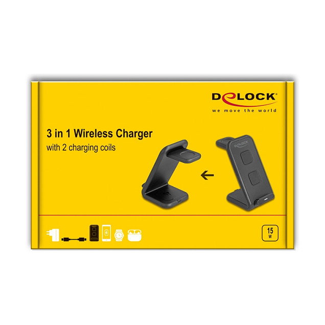 DeLOCK 66941 Cargador Inalámbrico 3 en 1 con Carga Rápida