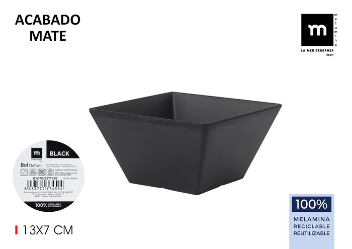La Mediterranea Bol Melamina Mate Black 13 cm x 7 cm (24 Unidades) La Mediterranea Bol Melamina Mate Black 13 cm x 7 cm (24 Unidades)