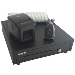 Approx APPPOSPACK4180LAN-2D Pack TPV con Cajón Portamonedas, Impresora Térmica 80mm, Lector Códigos 2D y 8 Rollos Papel sin BPA
