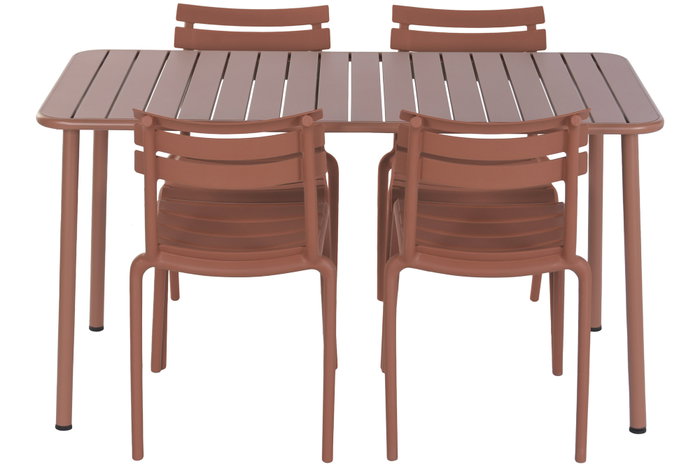 DKD Home Decor Mesa de Comedor Set de 5 Piezas Terracota con 4 Sillas Apilables DKD Home Decor Mesa de Comedor Set de 5 Piezas Terracota con 4 Sillas Apilables