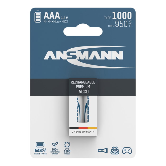Ansmann Pilas recargables NiMH 1000 Micro AAA 950 mAh Ansmann Pilas recargables NiMH 1000 Micro AAA 950 mAh