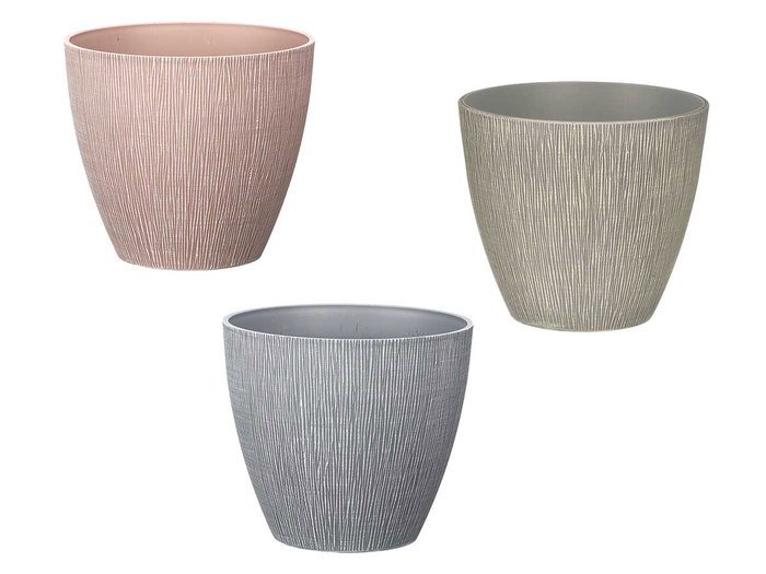 Ibergarden Maceta Cónica 33 cm de Plástico PP con Relieve - Surtido en Colores Gris, Marrón o Verde (33x33x29 cm) (Set de 12)