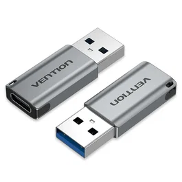 Vention CDPH0 Adaptador USB 3.0 (USB-A Macho a USB-C Hembra), Conector de Aluminio Gris, Velocidad 5 Gbps, Carga de Alta Corriente 3A