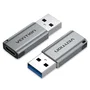 Vention CDPH0 Adaptador USB 3.0 (USB-A Macho a USB-C Hembra), Conector de Aluminio Gris, Velocidad 5 Gbps, Carga de Alta Corriente 3A
