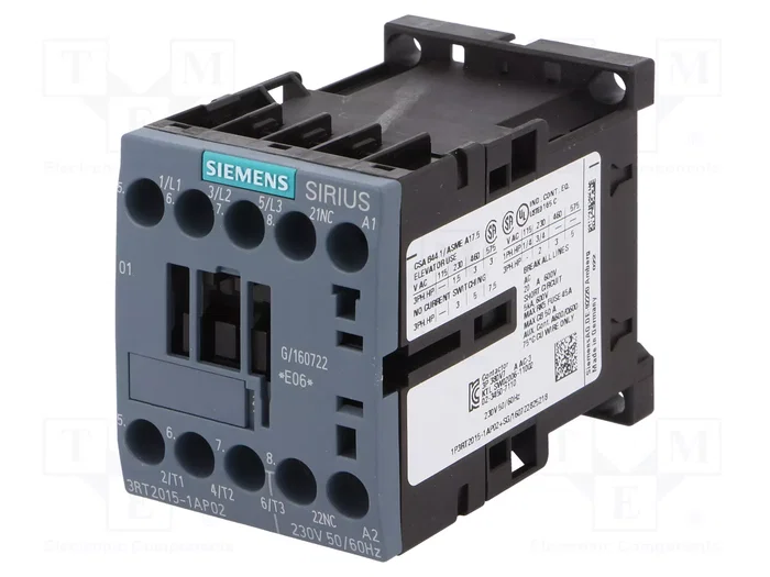 SIEMENS 3RT2015-1AP02 Contactor de 3 polos, 7A, 230VAC SIEMENS 3RT2015-1AP02 Contactor de 3 polos, 7A, 230VAC