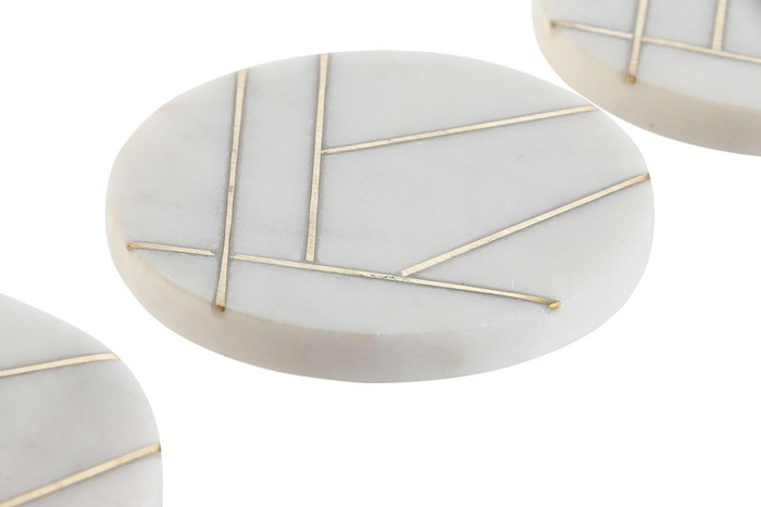 DKD Home Decor Set de 8 Posavasos de Mármol y Latón en Blanco y Dorado DKD Home Decor Set de 8 Posavasos de Mármol y Latón en Blanco y Dorado