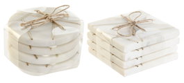 DKD Home Decor Set de 8 Posavasos de Mármol y Latón en Blanco y Dorado