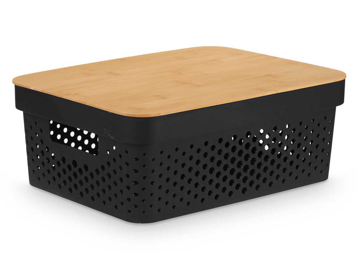 Kinvara Caja Multiusos Perforada Tapa Bambu Negra 14 cm (Set de 6)
