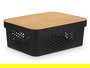 Kinvara Caja Multiusos Perforada Tapa Bambu Negra 14 cm (Set de 6)