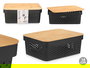 Kinvara Caja Multiusos Perforada Tapa Bambu Negra 14 cm (Set de 6)