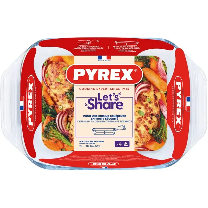 Pyrex® Fuente Rectangular Let'S Share 31,5x19,7x6,4 cm en Vidrio Transparente