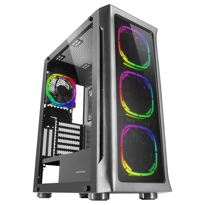 Mars Gaming MC-NEO Caja Gaming Torre ATX/E-ATX Negra con Sistema CPU Freezer, 5 Ventiladores ARGB, Panel Lateral de Vidrio Templado y Soporte para Refrigeración Líquida