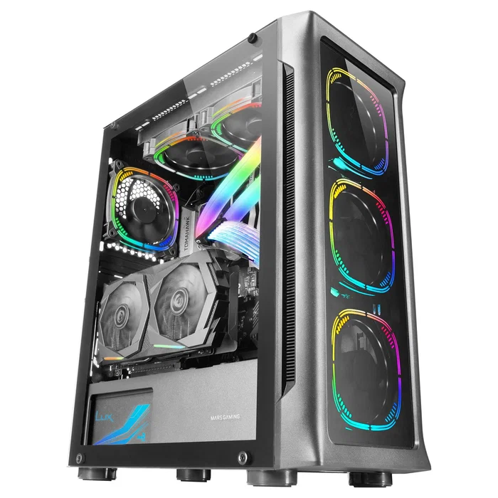 Mars Gaming MC-NEO Caja Gaming Torre ATX/E-ATX Negra con Sistema CPU Freezer, 5 Ventiladores ARGB, Panel Lateral de Vidrio Templado y Soporte para Refrigeración Líquida