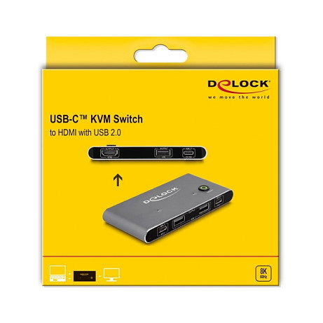DeLOCK Conmutador KVM USB-C a HDMI 8K 60 Hz con USB 2.0 – 7680 x 4320
