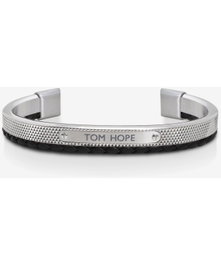 Tom Hope Pulsera Hybrid SS open Bangle Black Leather L Gris S TM0277