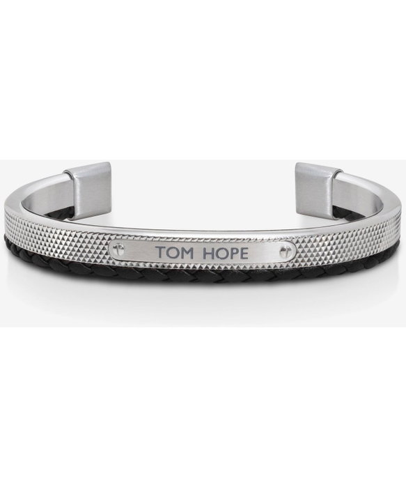 Tom Hope Pulsera Hybrid SS open Bangle Black Leather L Gris S TM0277 Tom Hope Pulsera Hybrid SS open Bangle Black Leather L Gris S TM0277