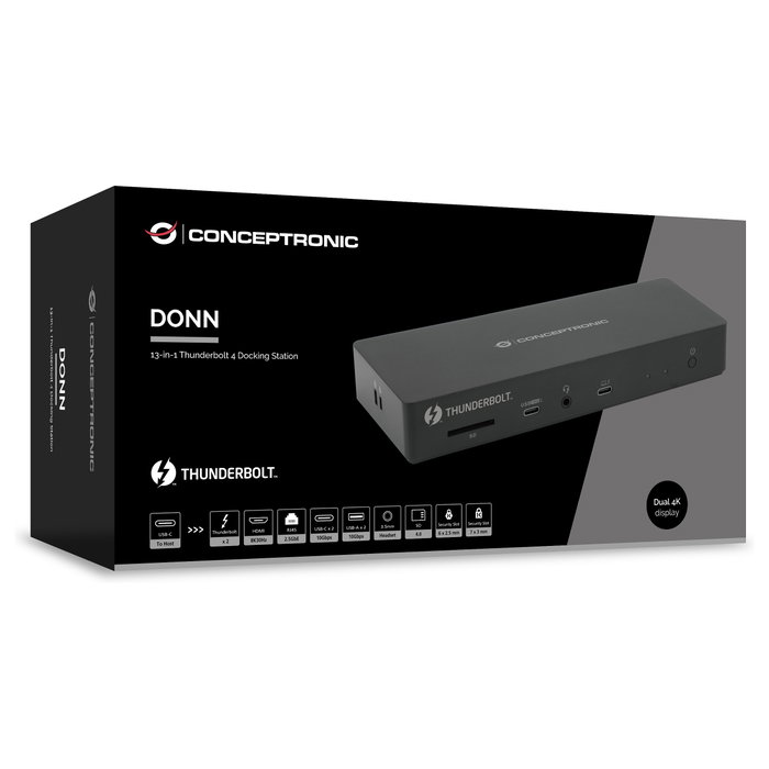 Conceptronic Docking Station 13 en 1 DONN30B con Thunderbolt 4 y HDMI Conceptronic Docking Station 13 en 1 DONN30B con Thunderbolt 4 y HDMI
