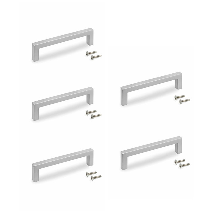 Emuca Lote de 5 tiradores para mueble Habana, L136mm, intereje 128mm, Zamak, Niquel satinado Emuca Lote de 5 tiradores para mueble Habana, L136mm, intereje 128mm, Zamak, Niquel satinado