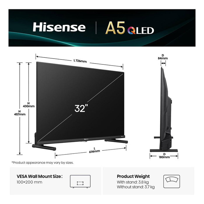 Hisense 32A5NQ 32" Smart TV QLED Full HD 1920x1080, 60Hz, HZ, HDR10, Dolby Atmos, WiFi, Negro Hisense 32A5NQ 32" Smart TV QLED Full HD 1920x1080, 60Hz, HZ, HDR10, Dolby Atmos, WiFi, Negro
