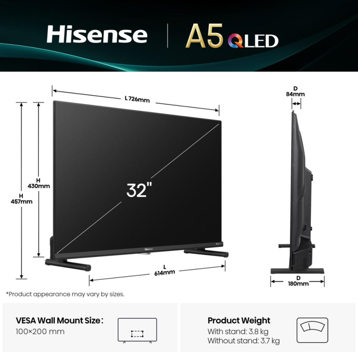 Hisense 32A5Q Smart TV 32" QLED Full HD HDR10 VIDAA Wifi Negro Hisense 32A5Q Smart TV 32" QLED Full HD HDR10 VIDAA Wifi Negro