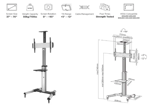 Equip Soporte de Suelo con Ruedas para Pantalla 37-70 pulgadas Equip Soporte de Suelo con Ruedas para Pantalla 37-70 pulgadas