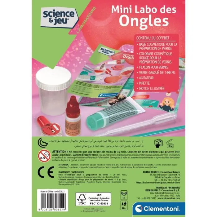 Clementoni CLE8005125528219 Mini Nail Lab - Crea tu propio esmalte de uñas - A partir de 8 años