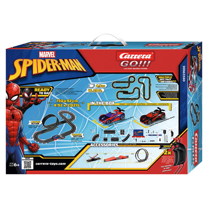 Carrera 20062580 GO!!! Sets Spider Racing Circuito de Juguete 1:43 con Control Remoto Alámbrico, Pista 4.9 m, 2 Vehículos, 6+ Años, Multicolor