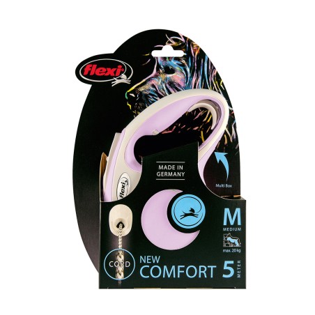 Flexi New Comfort Correa Extensible con LED y Multi Box, Rosa, 5 m, M