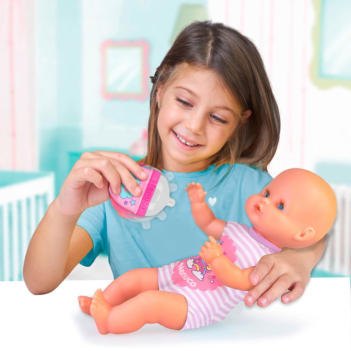 Nenuco Muñeco Blandito Nfn87000 con Pijama de Rayas y Unicornio, Biberón Sonajero, +12 meses