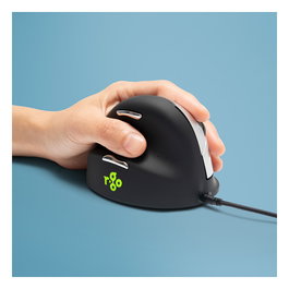 R-GO HE Ratón Ergonómico para Zurdos - Modelo Mediano (M), Cableado USB, Óptico 2400 DPI, 5 Botones, Software de Pausa, Color Negro, para Manos 175-195 mm