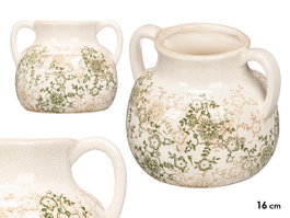 Giftdecor Jarrón Nonna 2 con Asa Verde Beige Blanco 16cm