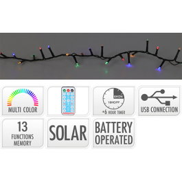 Basics Guirnalda LED Solar Multicolor de 480 Luces con 13 Funciones y 20 m de Largo