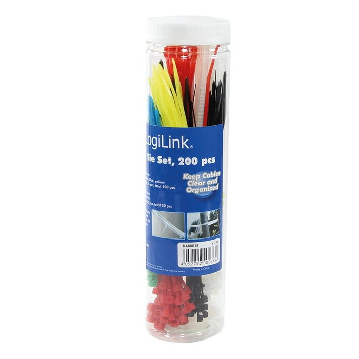 LogiLink Set de bridas de PA66, 200 piezas, colores variados