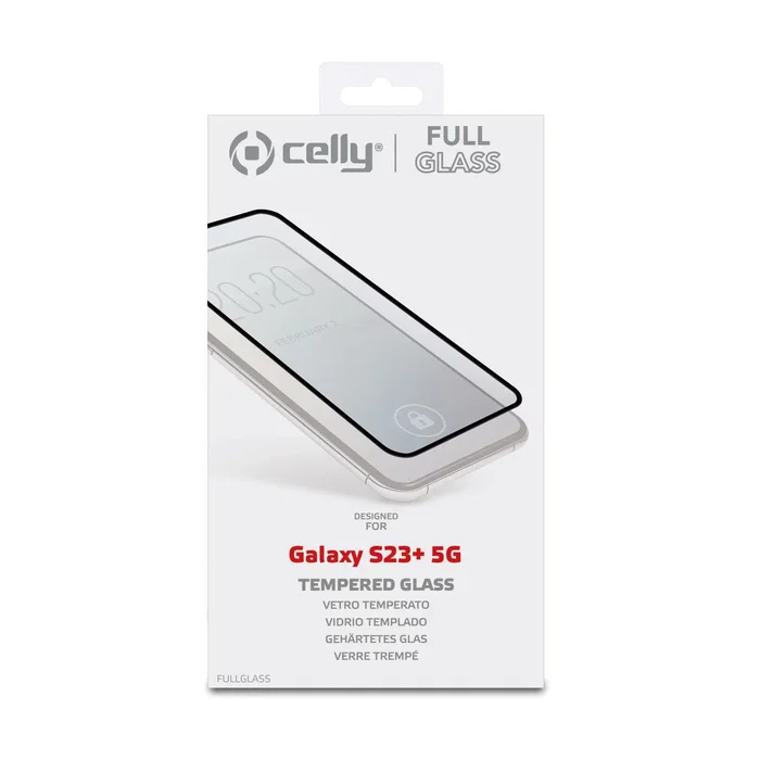 Celly Protector de Pantalla Full Glass 9H para Samsung Galaxy S23+ 5G, Negro, Transparente, Resistente Rayones y Antihuellas, con Kit de Limpieza