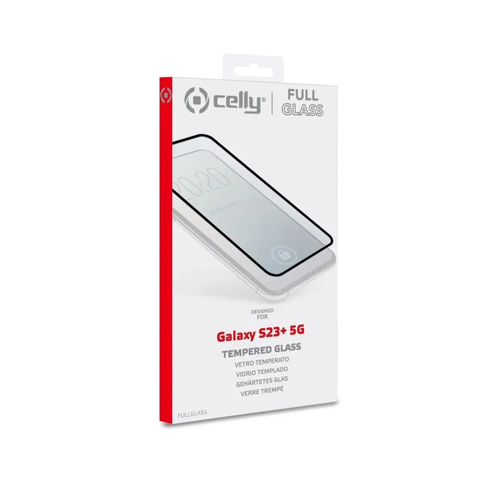 Celly Protector de Pantalla Full Glass 9H para Samsung Galaxy S23+ 5G, Negro, Transparente, Resistente Rayones y Antihuellas, con Kit de Limpieza