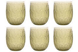 DKD Home Decor Set de 6 Vasos de Cristal Verde con Relieve de Hojas de 360ml