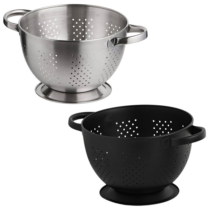 Day Escurridor de Acero Inoxidable Diámetro 22 cm, Negro Mate, Apto Lavavajillas, Pie y Asas