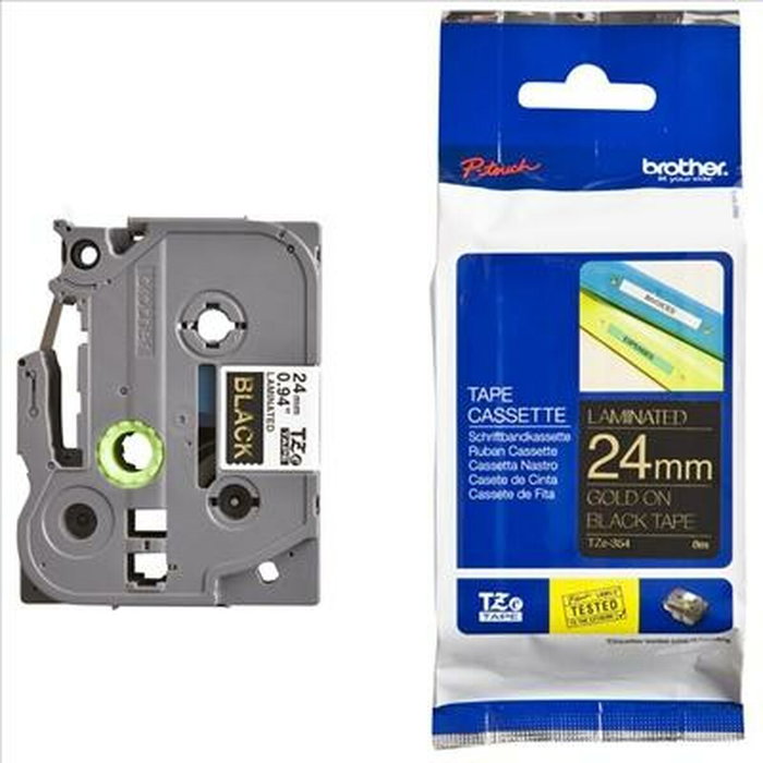 Brother TZe-354 Cinta Laminada de 24 mm, Oro sobre Negro