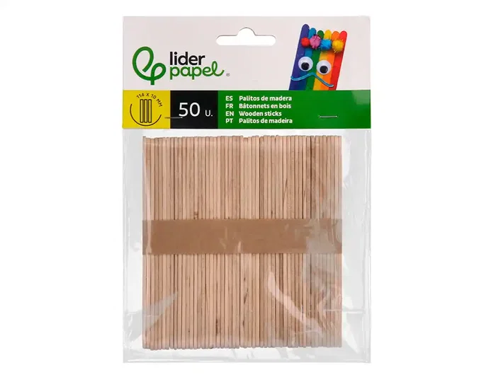 Liderpapel Palitos de Madera Natural 11,4 x 1 cm Bolsa 50 Unidades