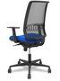 Silla de oficina Alares con mecanismo Sincro tapizada con Tela color Azul y malla color Negro. Equipada con lumbar 1D, Brazos 1D y Ruedas 65mm nailon