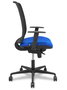Silla de oficina Alares con mecanismo Sincro tapizada con Tela color Azul y malla color Negro. Equipada con lumbar 1D, Brazos 1D y Ruedas 65mm nailon