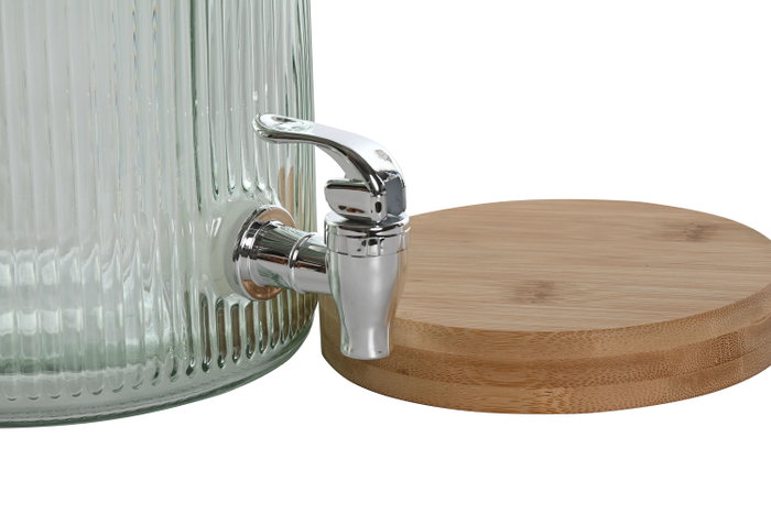 DKD Home Decor Dispensador de Bebidas de Cristal y Bambú 5,5L